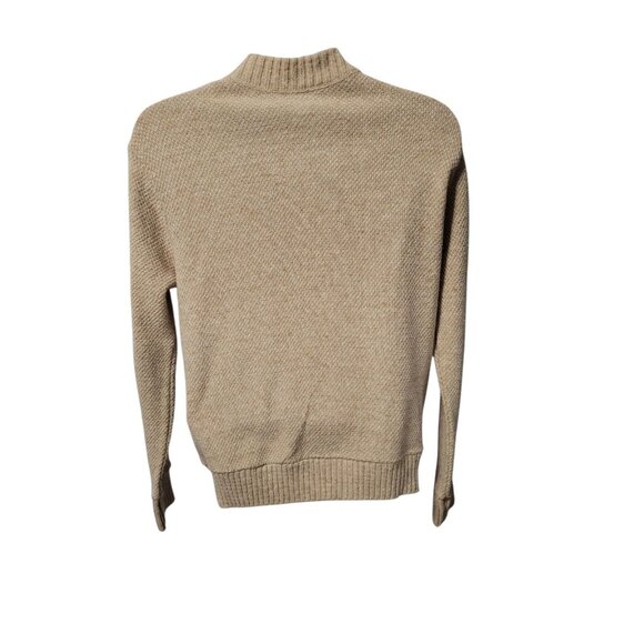 Vintage 1960's Cardigan Mens S/M Full Zip Cardigan Pockets Suede Yoke Tan Brown - Picture 7 of 12